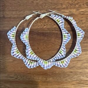 Beaded Scallop Hoop Earrings - Pastel Multicolor